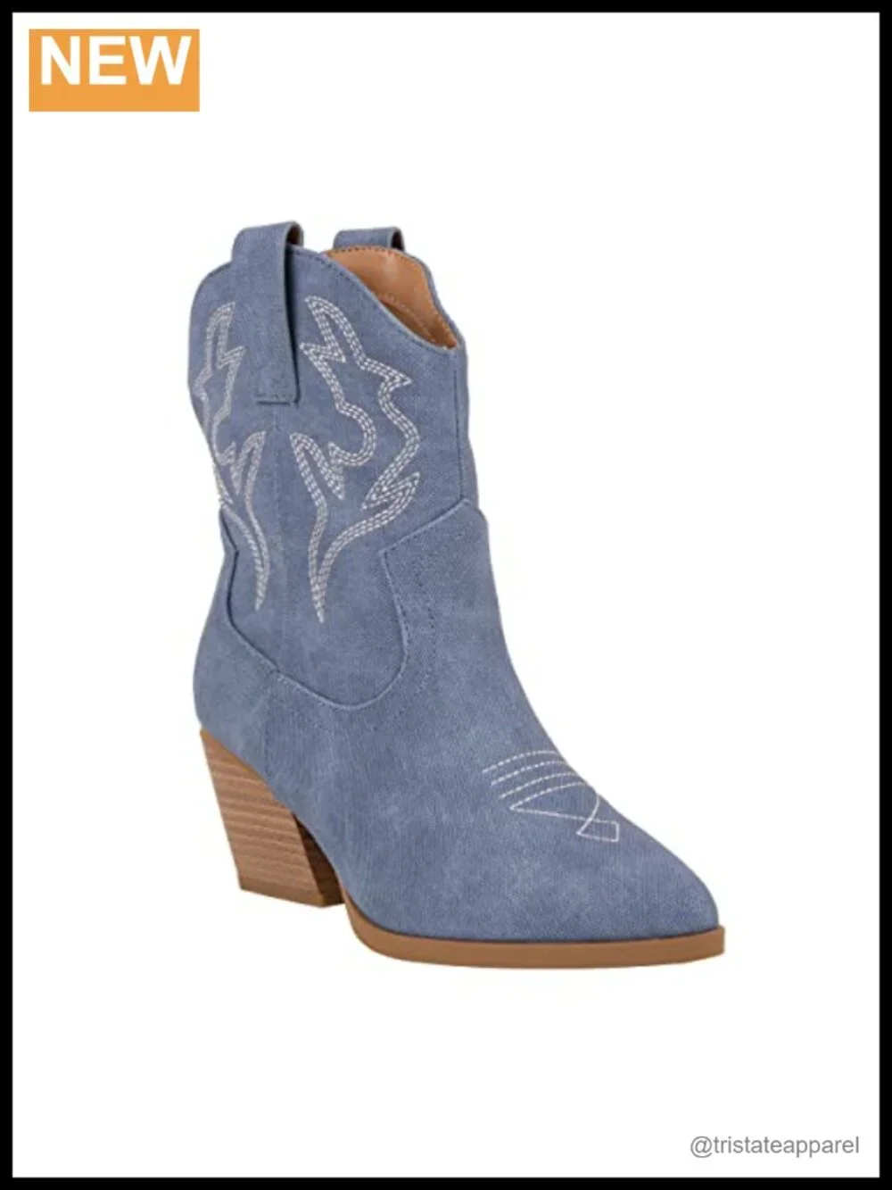 Women's Western Ankle Boots Cowgirl Pointed Toe Embroidered Block Heel Pull-On